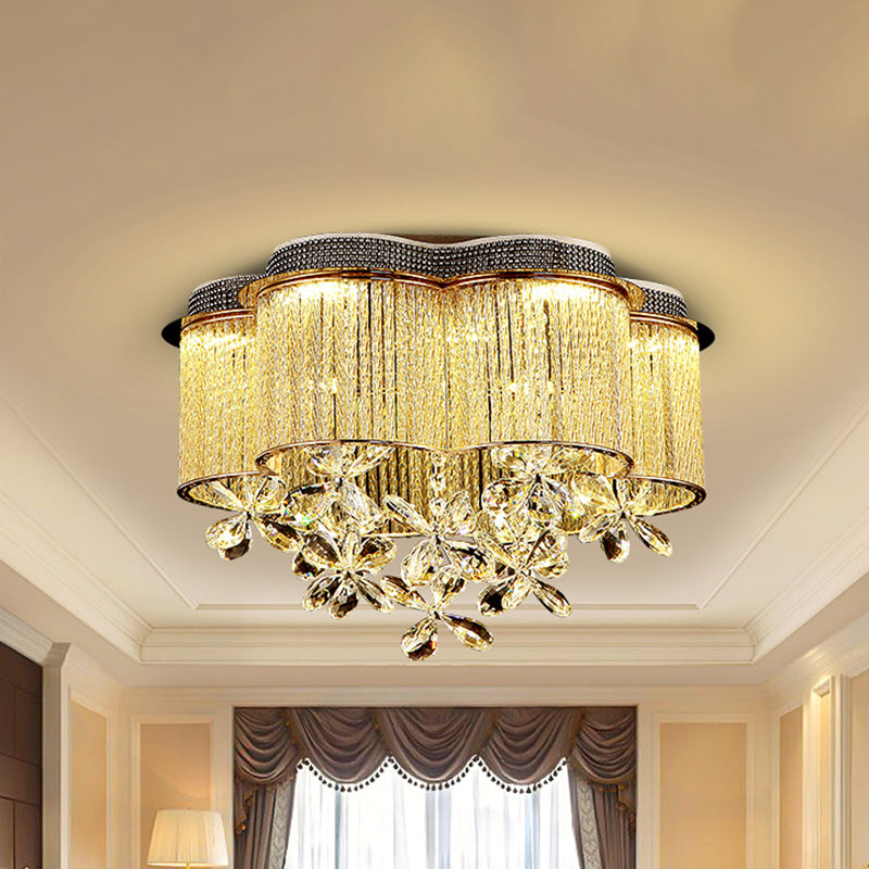 Modern Scalloped Ceiling Mount Light Fixture Clear Crystal Glass LED Bedroom Flushmount Lighting in Gold