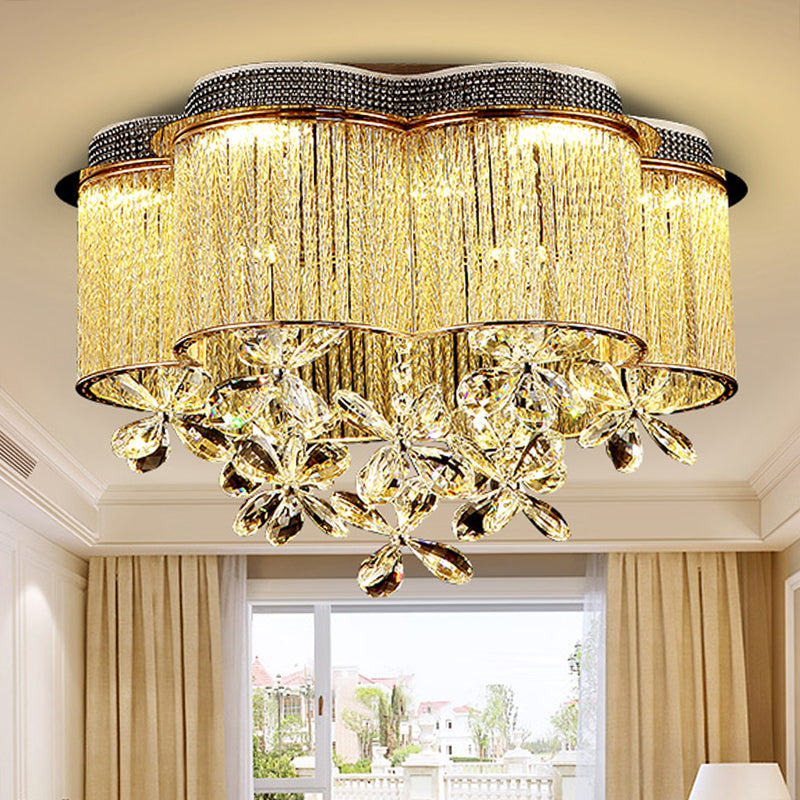 Modern Scalloped Ceiling Mount Light Fixture Clear Crystal Glass LED Bedroom Flushmount Lighting in Gold