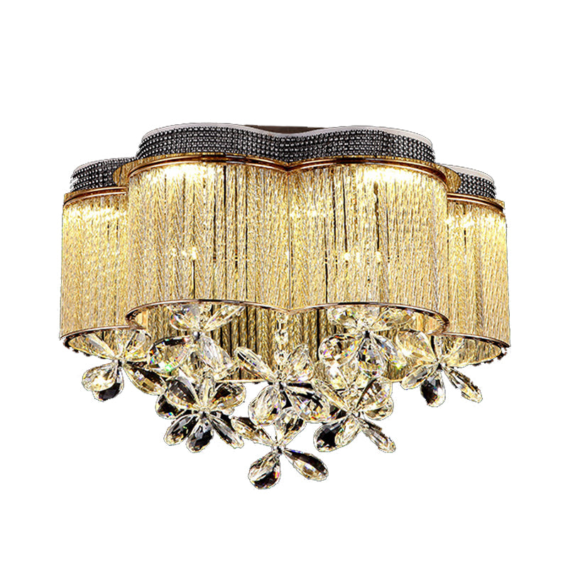 Modern Scalloped Ceiling Mount Light Fixture Clear Crystal Glass LED Bedroom Flushmount Lighting in Gold