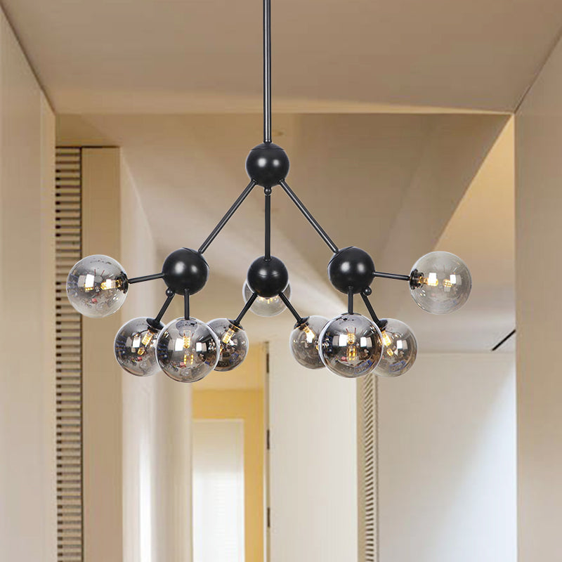 Orb Lampada lampadario del soggiorno Amber/Clear/Smoke Grey Glass 3/9/12 Luce del soffitto industriale con design sputnik, 13 "/27,5"/34 "di larghezza