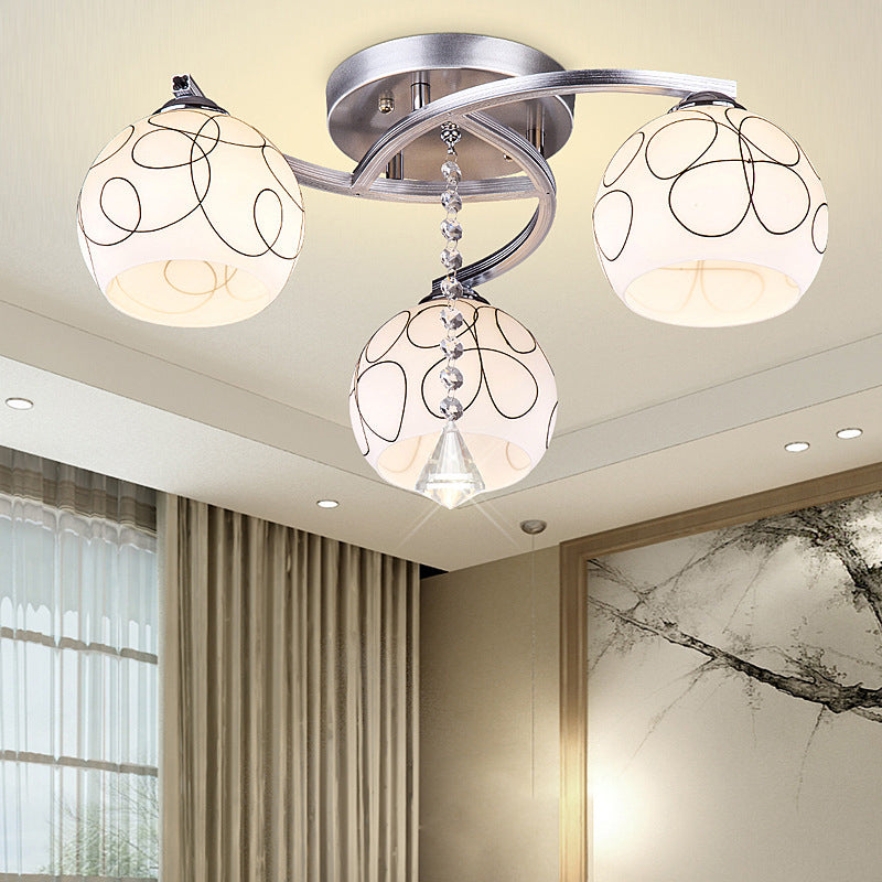 Chrome 3 Light Ceiling Lighting Modern Metal Sphere Milk Glass Semi Flush Mount Lighting for Living Room