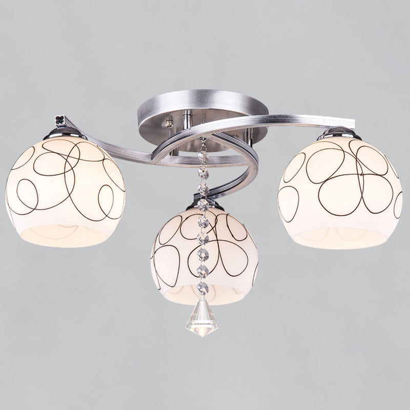 Chrome 3 Light Ceiling Lighting Modern Metal Sphere Milk Glass Semi Flush Mount Lighting for Living Room