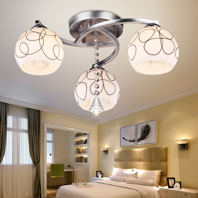 Chrome 3 Light Ceiling Lighting Modern Metal Sphere Milk Glass Semi Flush Mount Lighting for Living Room