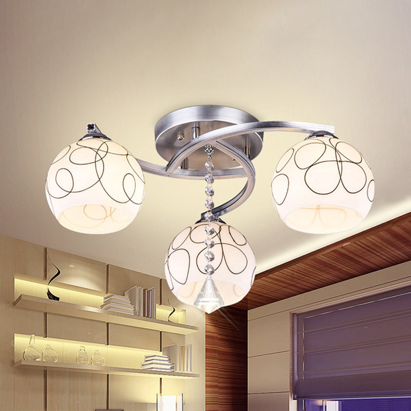 Chrom 3 Licht Deckenbeleuchtung moderne Metallkugel Milchglas Halbflush Mount Leuchte für Wohnzimmer