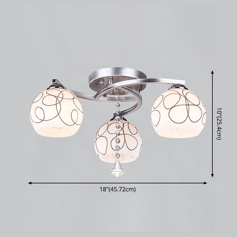 Chrome 3 Light Ceiling Lighting Modern Metal Sphere Milk Glass Semi Flush Mount Lighting for Living Room