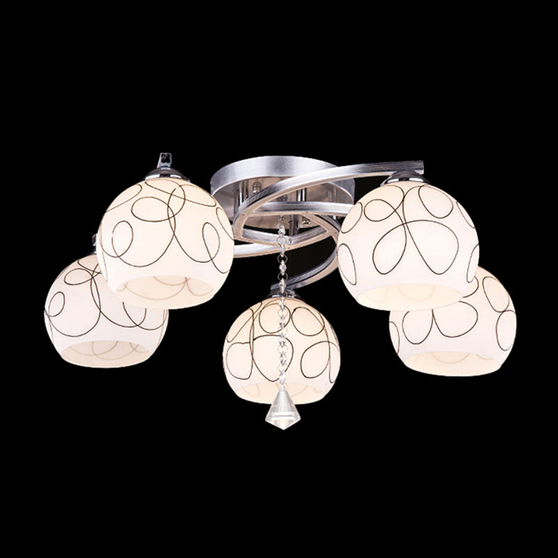 Chrome 3 Light Ceiling Lighting Modern Metal Sphere Milk Glass Semi Flush Mount Lighting for Living Room