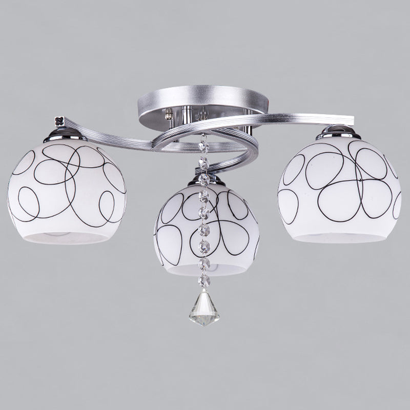 Chrome 3 Light Ceiling Lighting Modern Metal Sphere Milk Glass Semi Flush Mount Lighting for Living Room