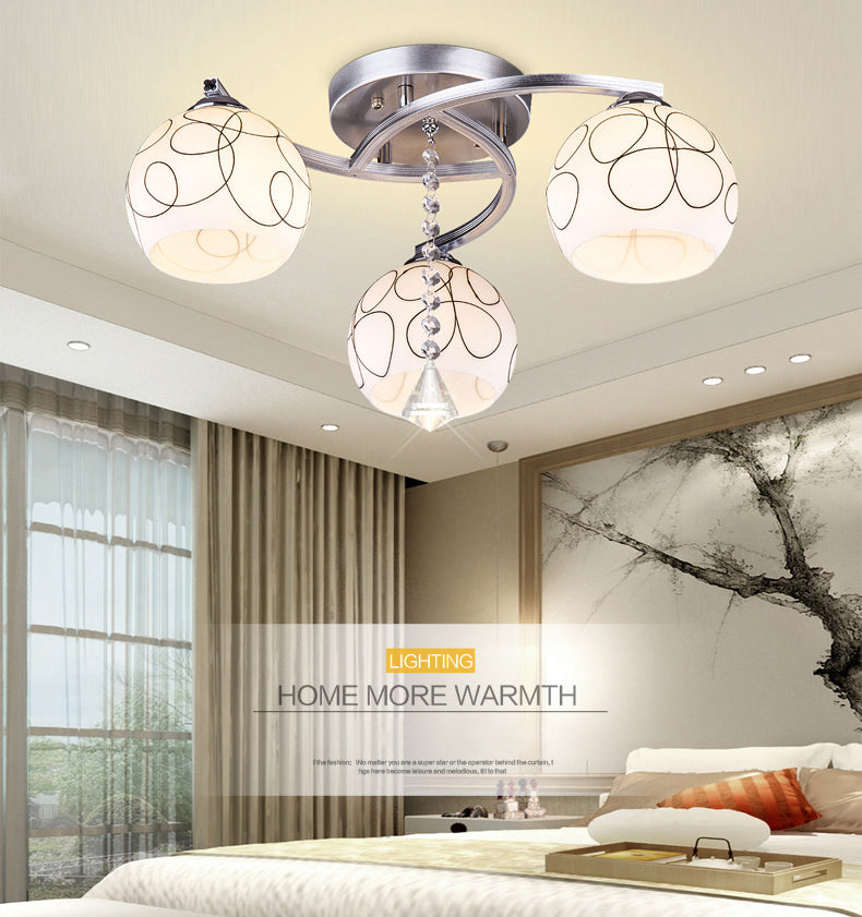 Chrome 3 Light Ceiling Lighting Modern Metal Sphere Milk Glass Semi Flush Mount Lighting for Living Room