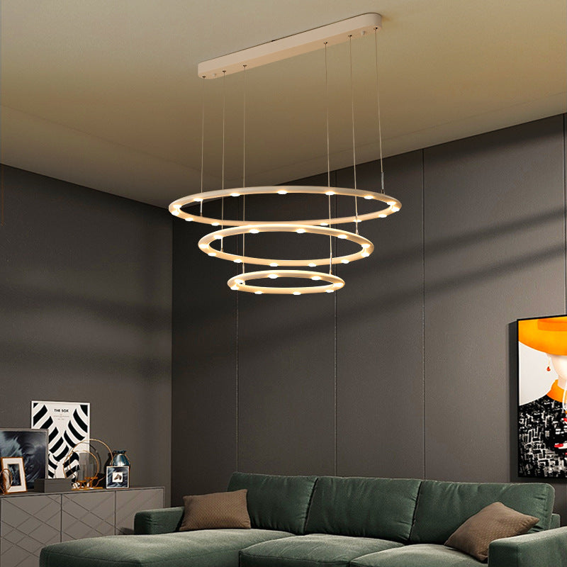 White Halo Ring Chandelier Pendant Minimalist Metal LED Hanging Light for Living Room