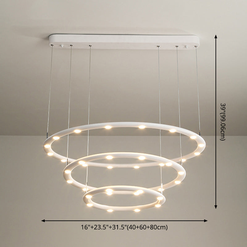 White Halo Ring Chandelier Pendant Minimalist Metal LED Hanging Light for Living Room