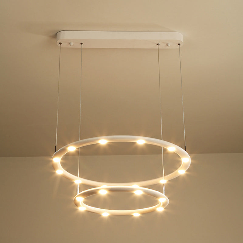 White Halo Ring Chandelier Pendant Minimalist Metal LED Hanging Light for Living Room