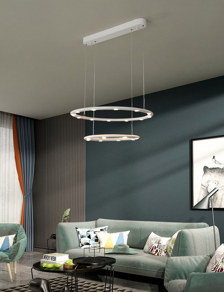 White Halo Ring Chandelier Pendant Minimalist Metal LED Hanging Light for Living Room