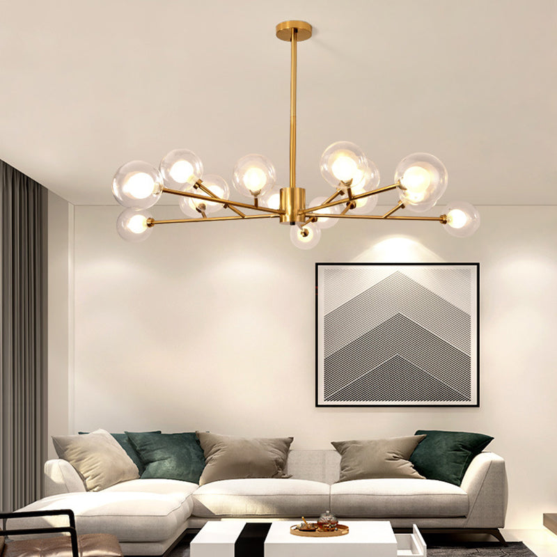 Transparent Glass Orb Branch-shaped Chandelier Contemporary Simplicity Style Lighting Fixture in Electroplated Gold