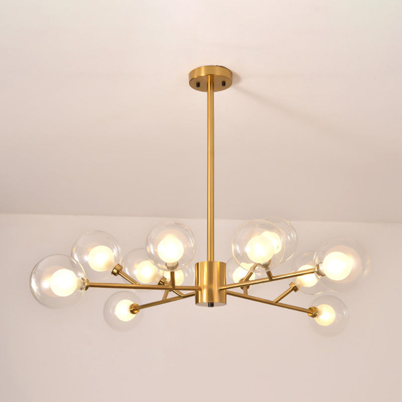 Transparent Glass Orb Branch-shaped Chandelier Contemporary Simplicity Style Lighting Fixture in Electroplated Gold