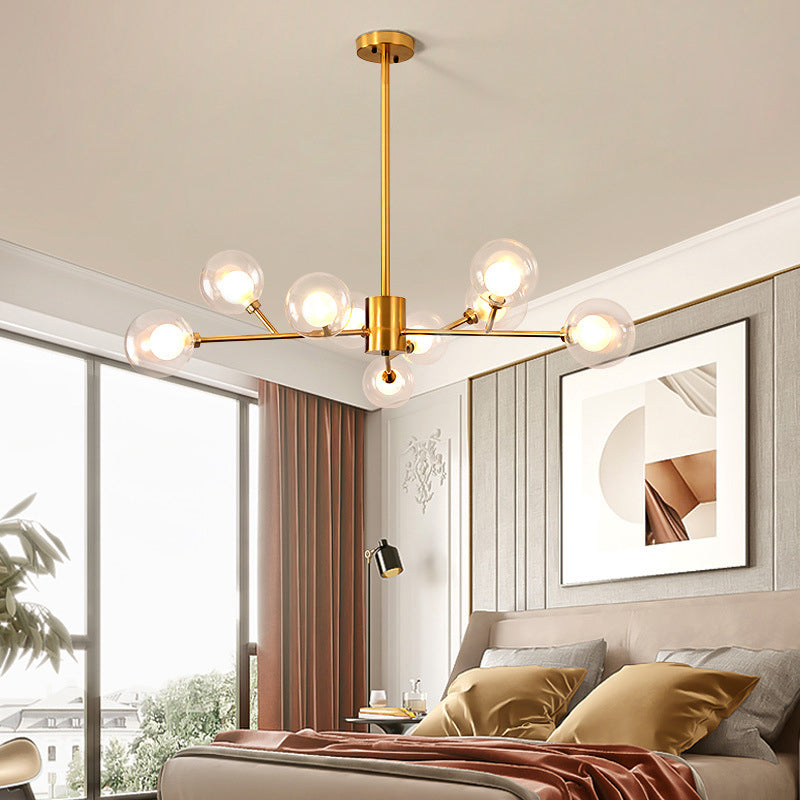 Transparent Glass Orb Branch-shaped Chandelier Contemporary Simplicity Style Lighting Fixture in Electroplated Gold