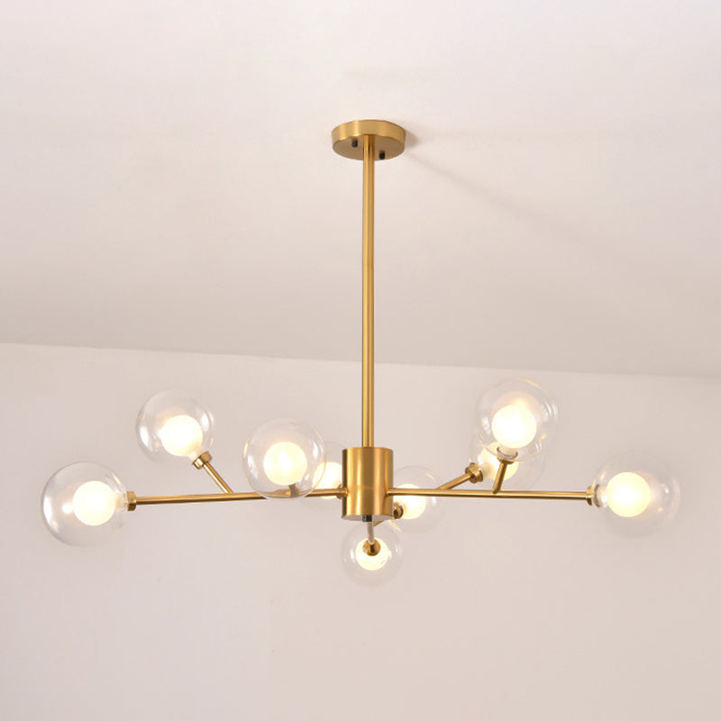 Transparent Glass Orb Branch-shaped Chandelier Contemporary Simplicity Style Lighting Fixture in Electroplated Gold