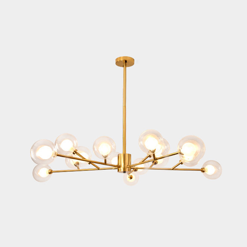 Transparent Glass Orb Branch-shaped Chandelier Contemporary Simplicity Style Lighting Fixture in Electroplated Gold