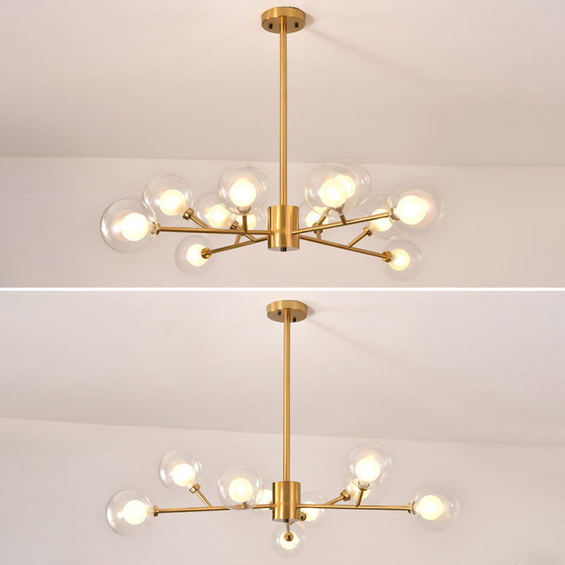 Transparent Glass Orb Branch-shaped Chandelier Contemporary Simplicity Style Lighting Fixture in Electroplated Gold