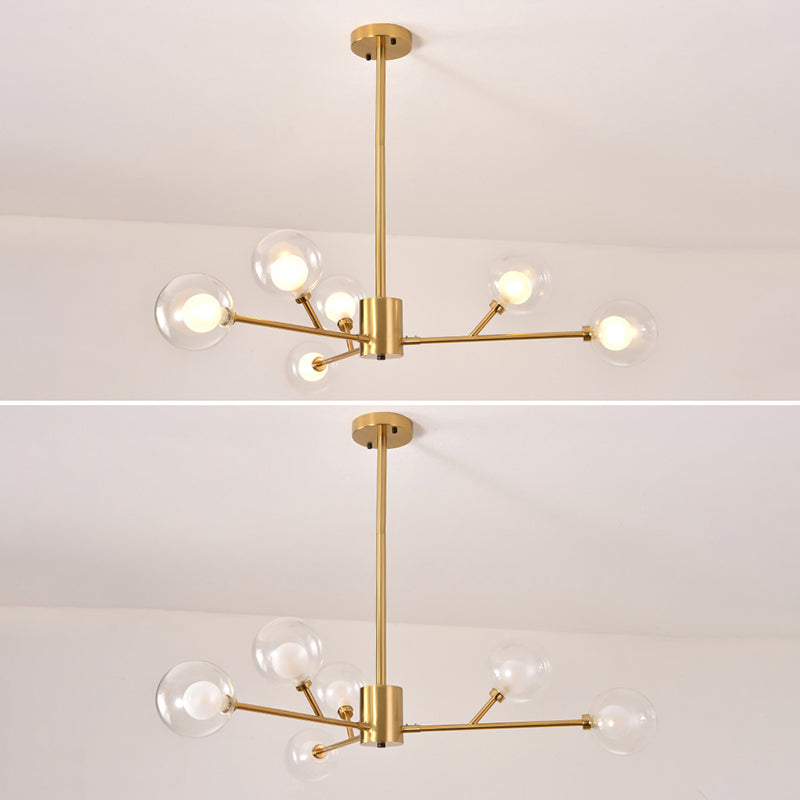 Transparent Glass Orb Branch-shaped Chandelier Contemporary Simplicity Style Lighting Fixture in Electroplated Gold