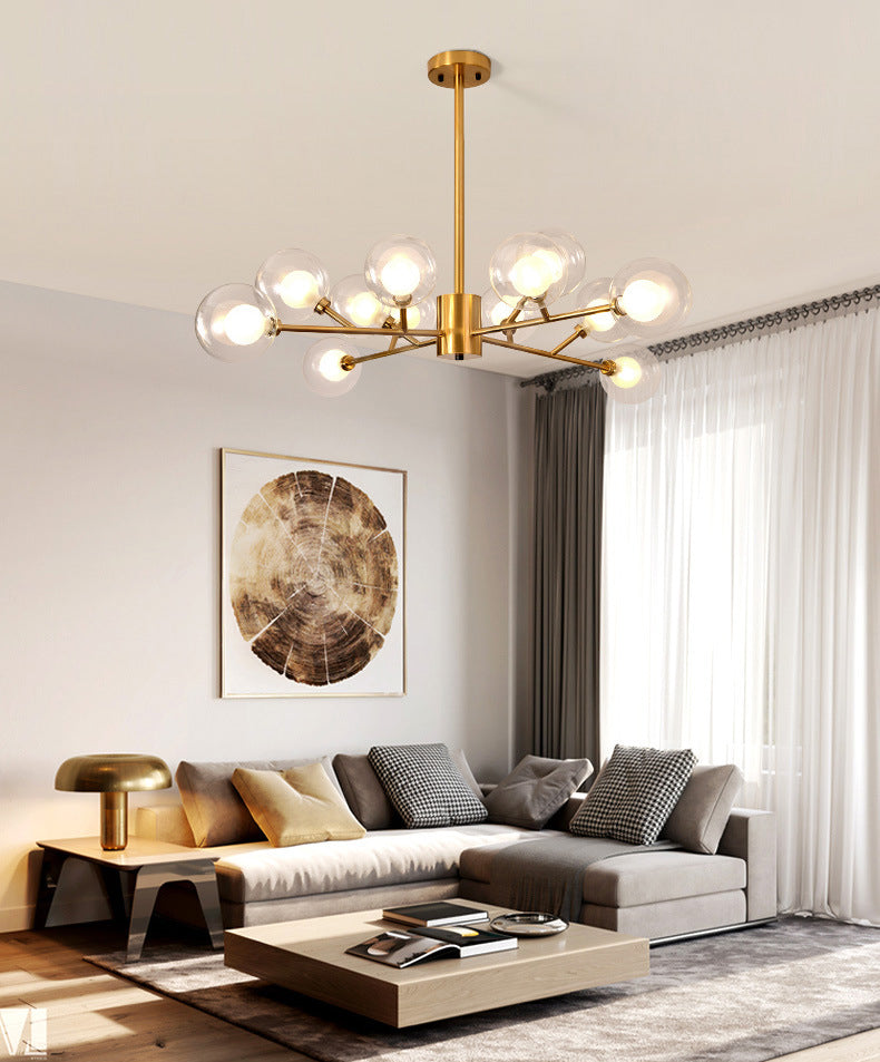 Transparent Glass Orb Branch-shaped Chandelier Contemporary Simplicity Style Lighting Fixture in Electroplated Gold