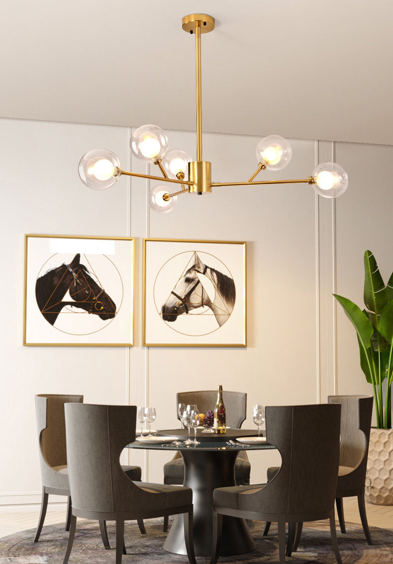 Transparent Glass Orb Branch-shaped Chandelier Contemporary Simplicity Style Lighting Fixture in Electroplated Gold