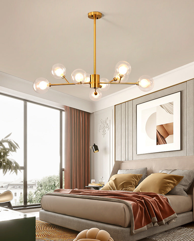 Transparent Glass Orb Branch-shaped Chandelier Contemporary Simplicity Style Lighting Fixture in Electroplated Gold