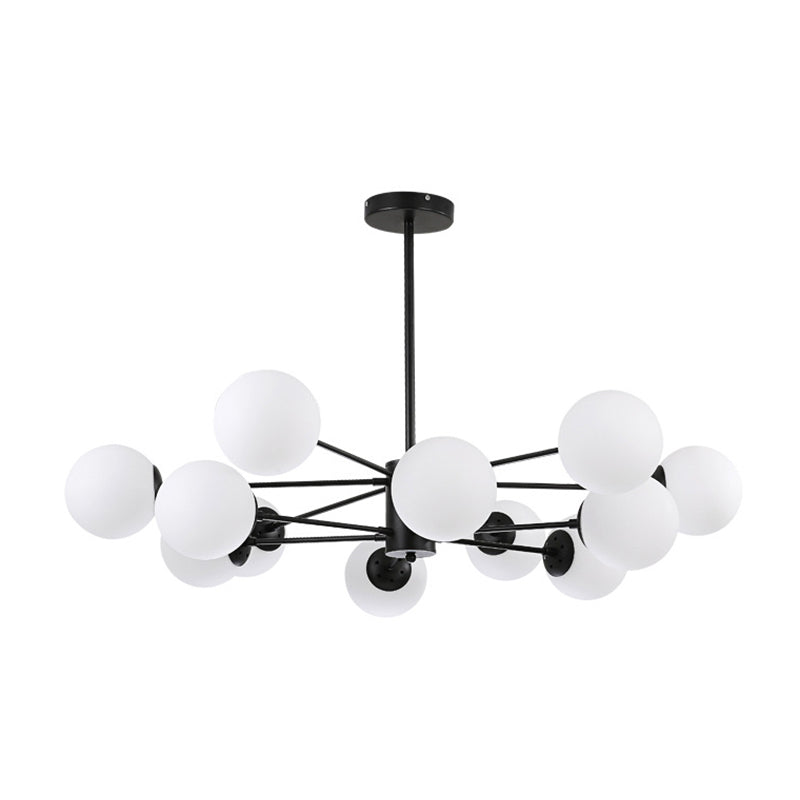 Opal Glass Orb Chandelier Multi Lights Nordic Style Pendant Light in Black for Dining Room