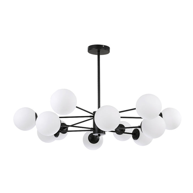 Opal Glass Orb Chandelier Multi Lights Nordic Style Pendant Light in Black for Dining Room