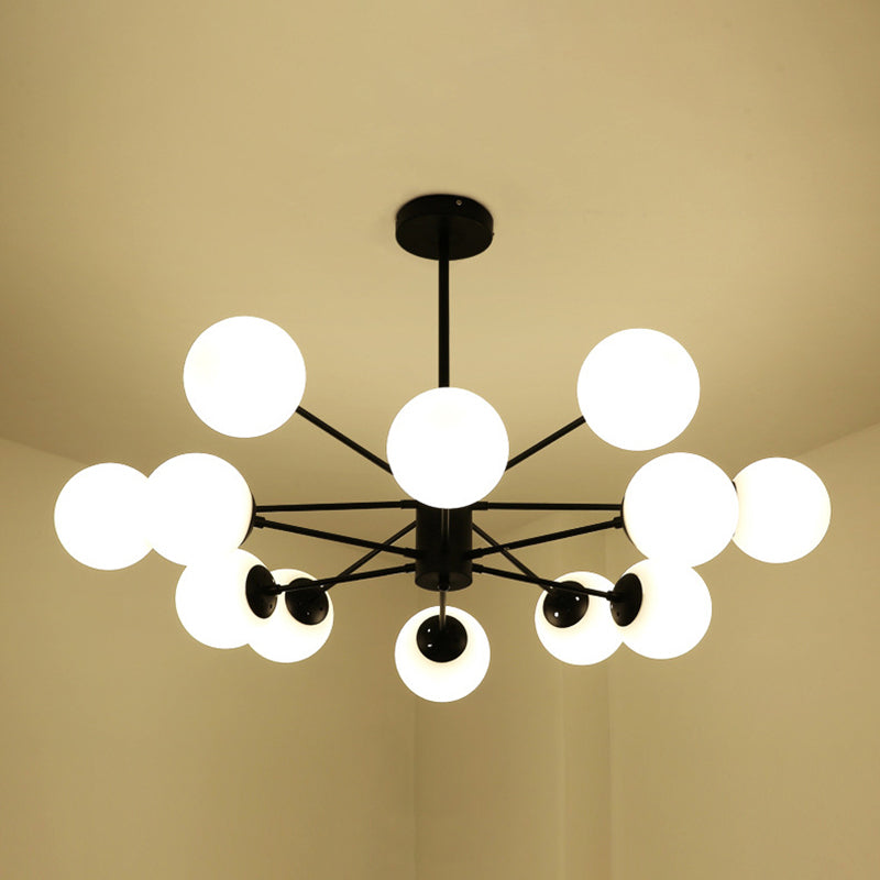 Opal Glass Orb Chandelier Multi Lights Nordic Style Pendant Light in Black for Dining Room