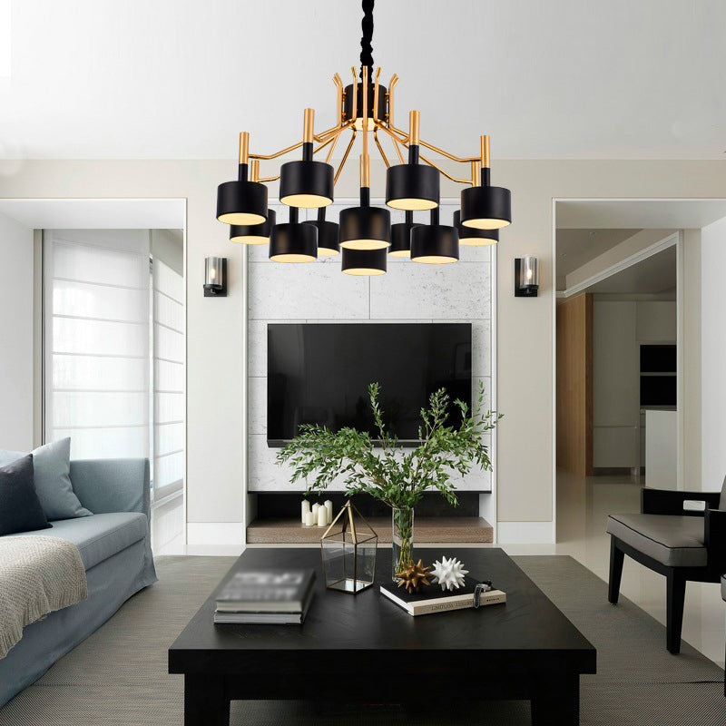 Drum Shade Chandelier Light Post-modern Metal Living Room Suspended Lighting Fixture