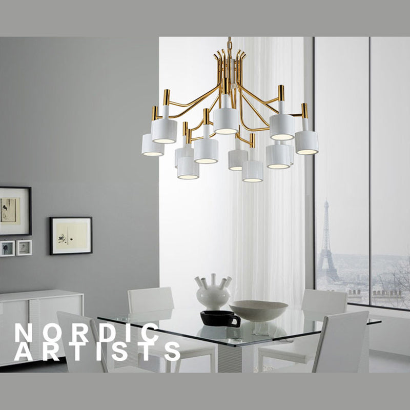 Drum Shade Chandelier Light Post-modern Metal Living Room Suspended Lighting Fixture