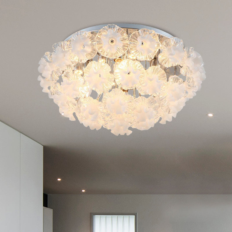 Crystal Flower Ceiling Mount Contemporary 4 Lights Chrome Flushmount  Light for Living Room