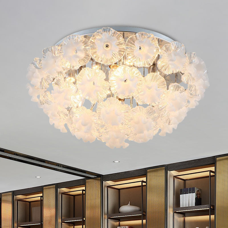 Crystal Flower Ceiling Mount Contemporary 4 Lights Chrome Flushmount  Light for Living Room