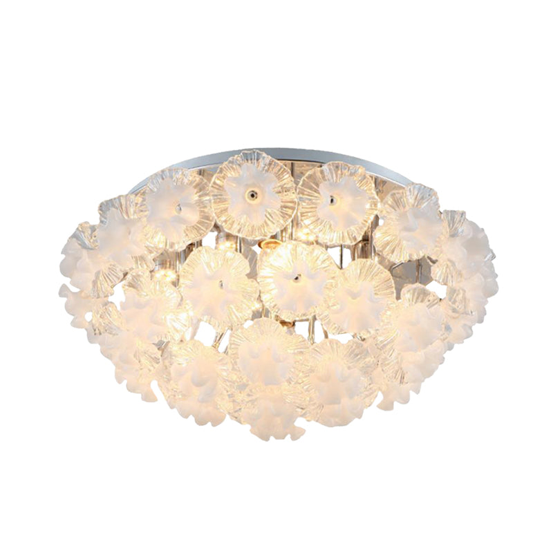 Lámpara empotrada cromada contemporánea de 4 luces con soporte de techo de flores de cristal para sala de estar