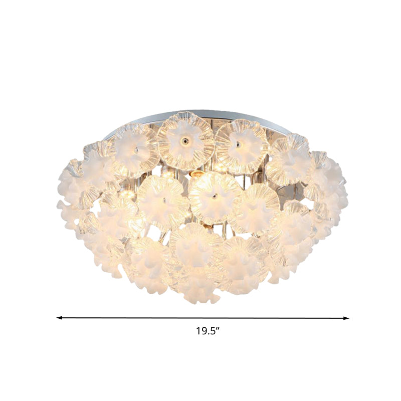 Crystal Flower Ceiling Mount Contemporary 4 Lights Chrome Flushmount  Light for Living Room