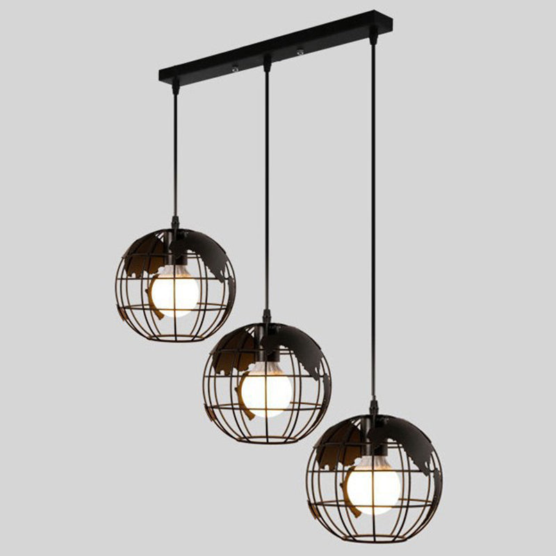 3 lumières Globe Light Pendant Style Industrial Metal Metal Hanging Lights for Restaurant