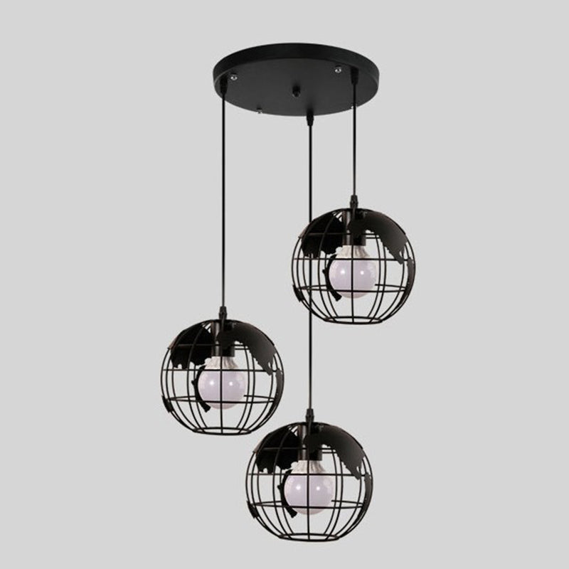 3 Lights Globe Light Pendant Industrial Style Metal Hanging Lights for Restaurant