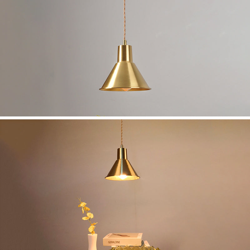 Brass Shaded Suspension Pendant Lamp Industrial Metal 1 Head Study Room Hanging Light