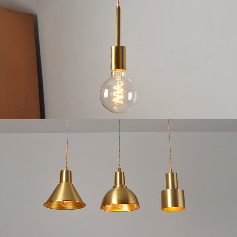 Brass Shaded Suspension Pendant Lamp Industrial Metal 1 Head Study Room Hanging Light