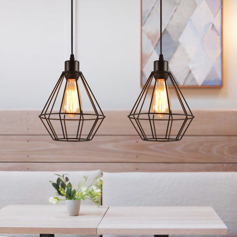 Industrial Style Diamond Pendant Lighting Fixture Metal Hanging Light Fixture in Black