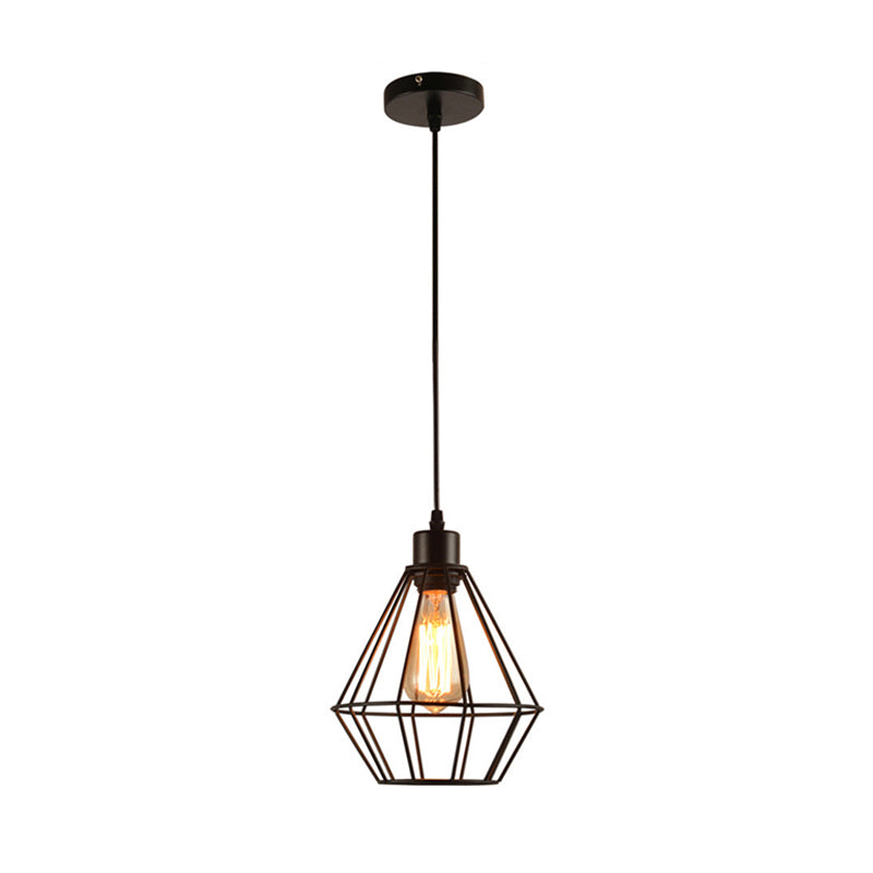 Industrial Style Diamond Pendant Lighting Fixture Metal Hanging Light Fixture in Black