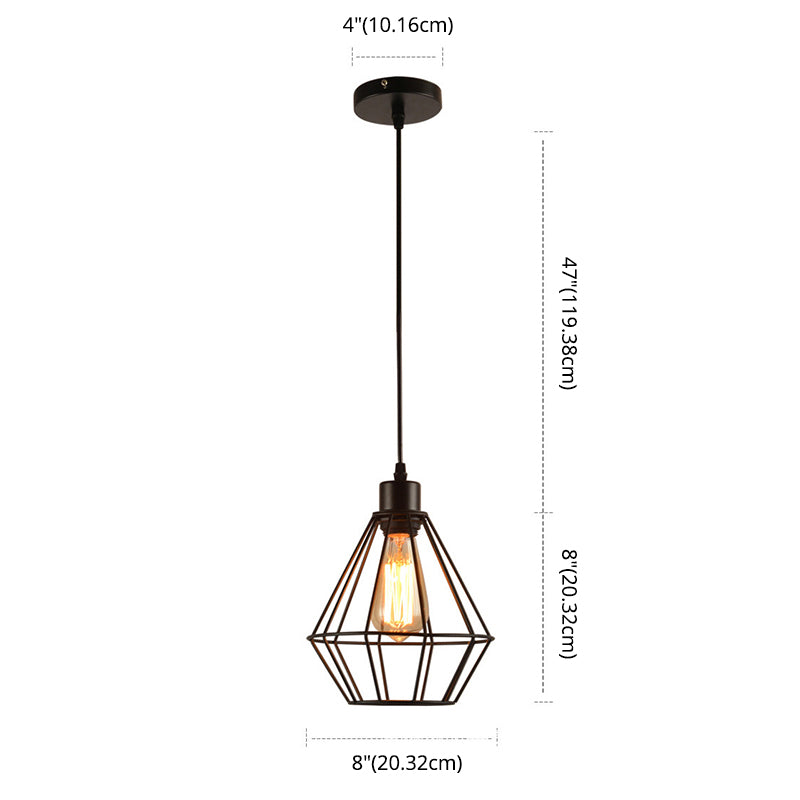 Industrial Style Diamond Pendant Lighting Fixture Metal Hanging Light Fixture in Black