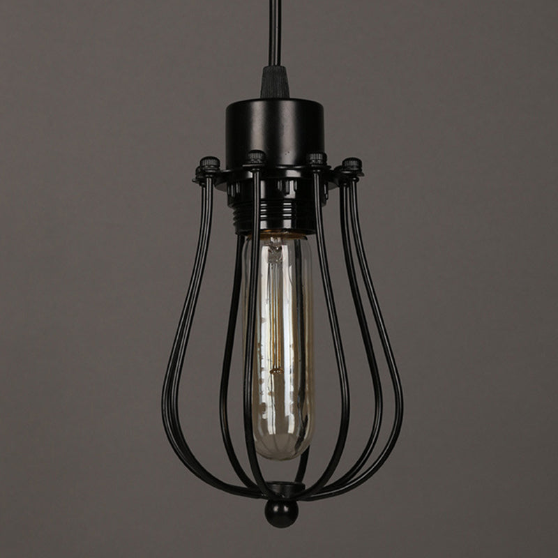 Metal Pendant Light Fixture Industrial Style Black Cage Restaurant Hanging Ceiling Light