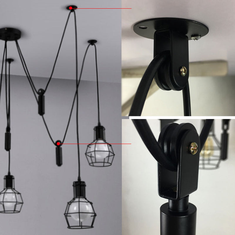 Caged Metal Pendant Lighting Industrial-Style Bedroom Hanging Pendant Light in Black