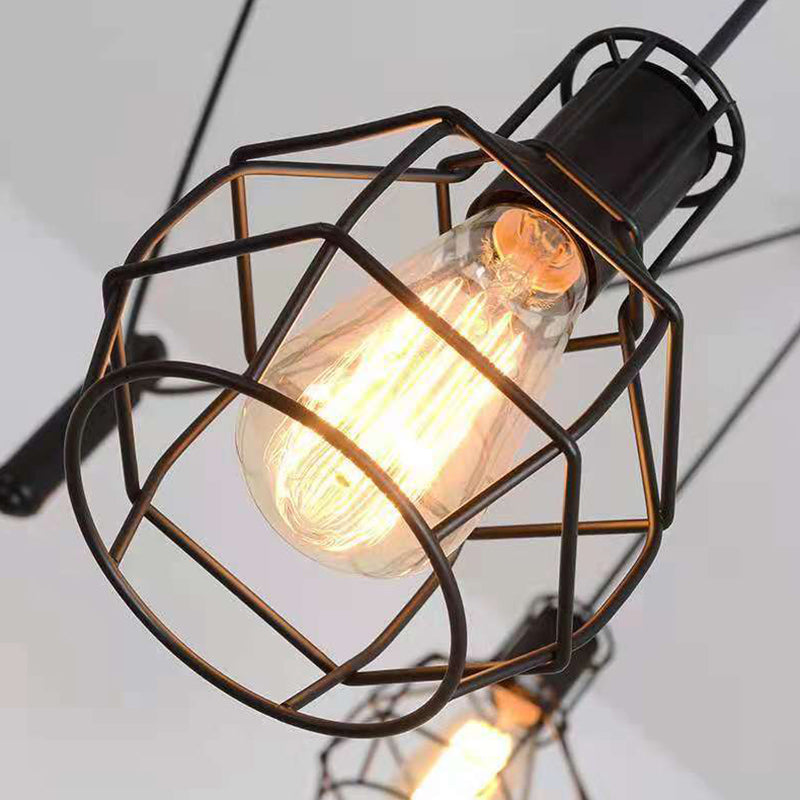 Caged Metal Pendant Lighting Industrial-Style Bedroom Hanging Pendant Light in Black