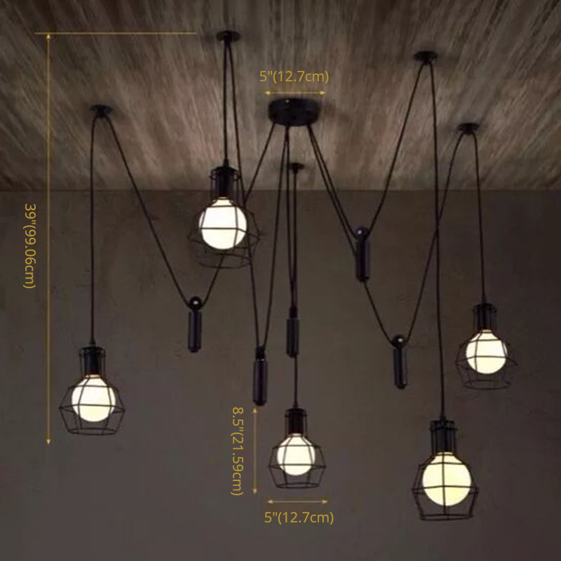 Caged Metal Pendant Lighting Industrial-Style Bedroom Hanging Pendant Light in Black