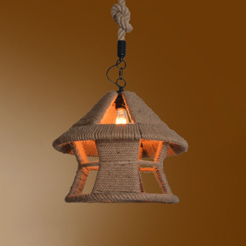 Rope Beige Pendant Lighting Fixture Shaded Industrial Style Pendant Light Fixture