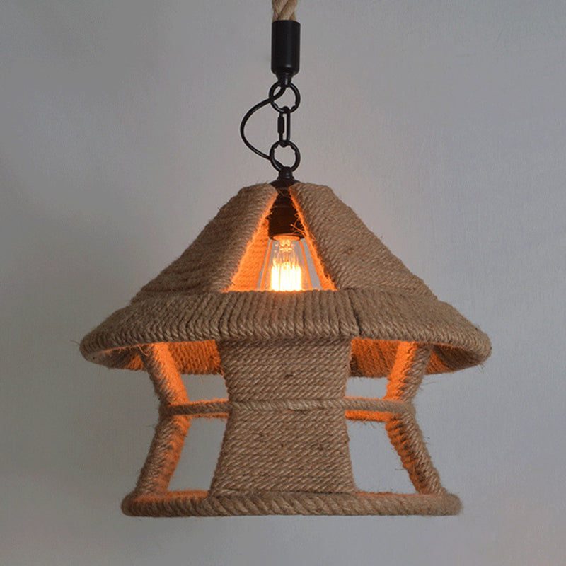 Rope Beige Pendant Lighting Fixture Shaded Industrial Style Pendant Light Fixture