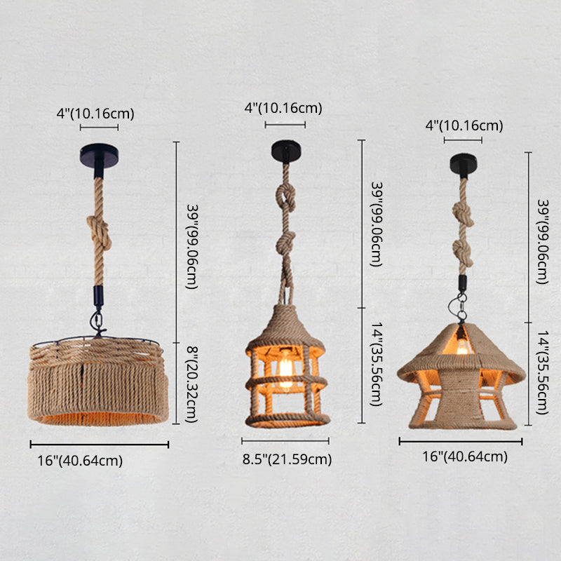 Touw beige hanglampverlichting armatuur gearceerde industriële stijl hanglamp met een hanglamp