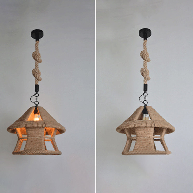 Rope Beige Pendant Lighting Fixture Shaded Industrial Style Pendant Light Fixture